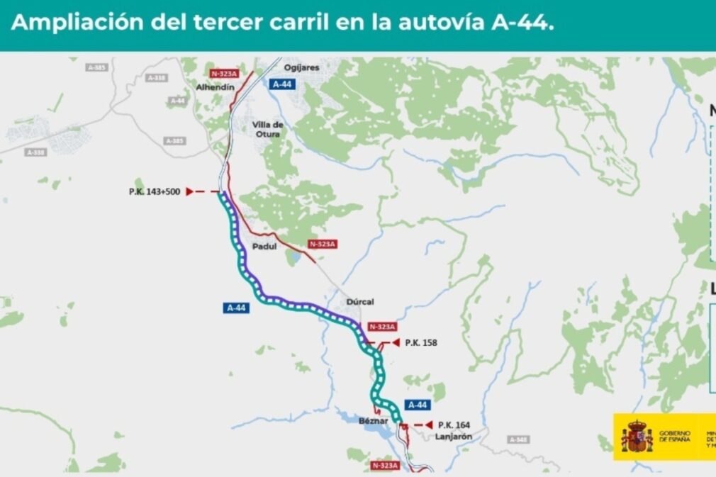 Imagen del proyecto de trazado y construcción para ampliar la capacidad y mejorar la movilidad de la A-44 entre Alhendín y Béznar, en la provincia de Granada | Foto: Ministerio de Transportes y Movilidad Sostenible